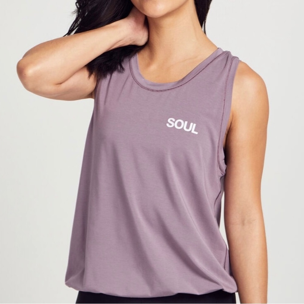 NWT Lululemon Calm and Serene Tank. Frosted Mulberry. Soulcycle logo. Size 10.